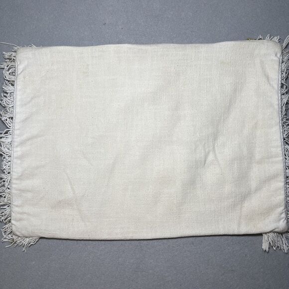 Anthropologie Textured Throw Pillow Cover 14”X20” Green Gold Ivory Boho Fringe - Picture 3 of 9